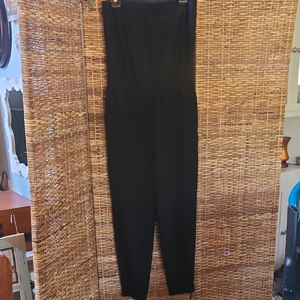 Bar III Womens Jumpsuit Romper Tube Style Top SZ L Black Drawstring Waist